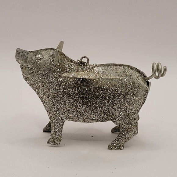 Metal Glitter Silver Flying Pig Ornament Decoration - Picture 2 of 8